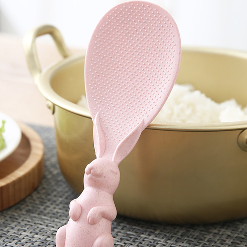Vertical non-stick rice spoon kitchen wheat straw tableware cute bunny rice spoon Japanese standing rice shovel