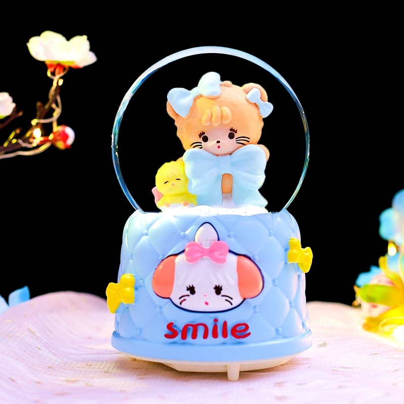 Pequeño libro rojo explosión dulce oso amarillo bola de cristal adornos luminosos giratorios caja de sonido regalos de vacaciones para niños