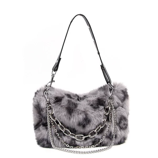 Leopard print bag underarm bag plush bag for women autumn and winter new all-match furry high-grade chain bag factory direct sales