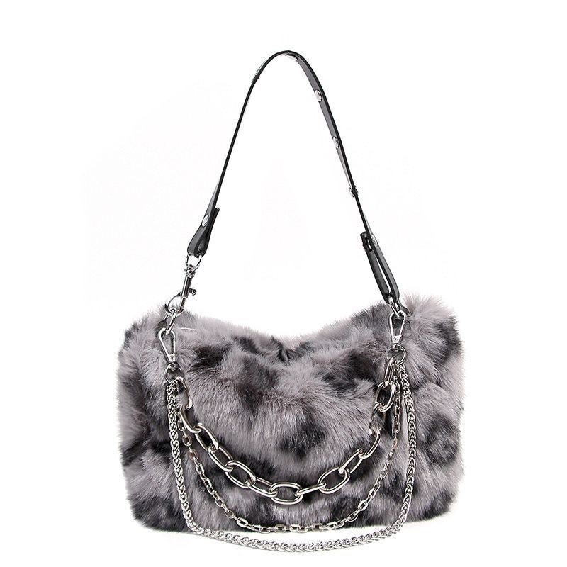 Leopard print bag underarm bag plush bag for women autumn and winter new all-match furry high-grade chain bag factory direct sales Leopard print bag underarm bag plush bag for women autumn and winter new all-match furry high-grade chain bag factory direct sales