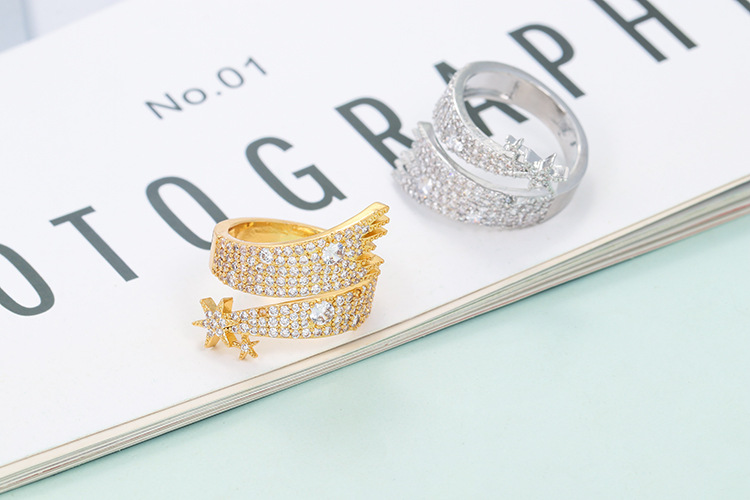 6g Weight Zircon Inlay Material Fashion Star Copper Open Ring Plating Inlay Zircon Copper Rings