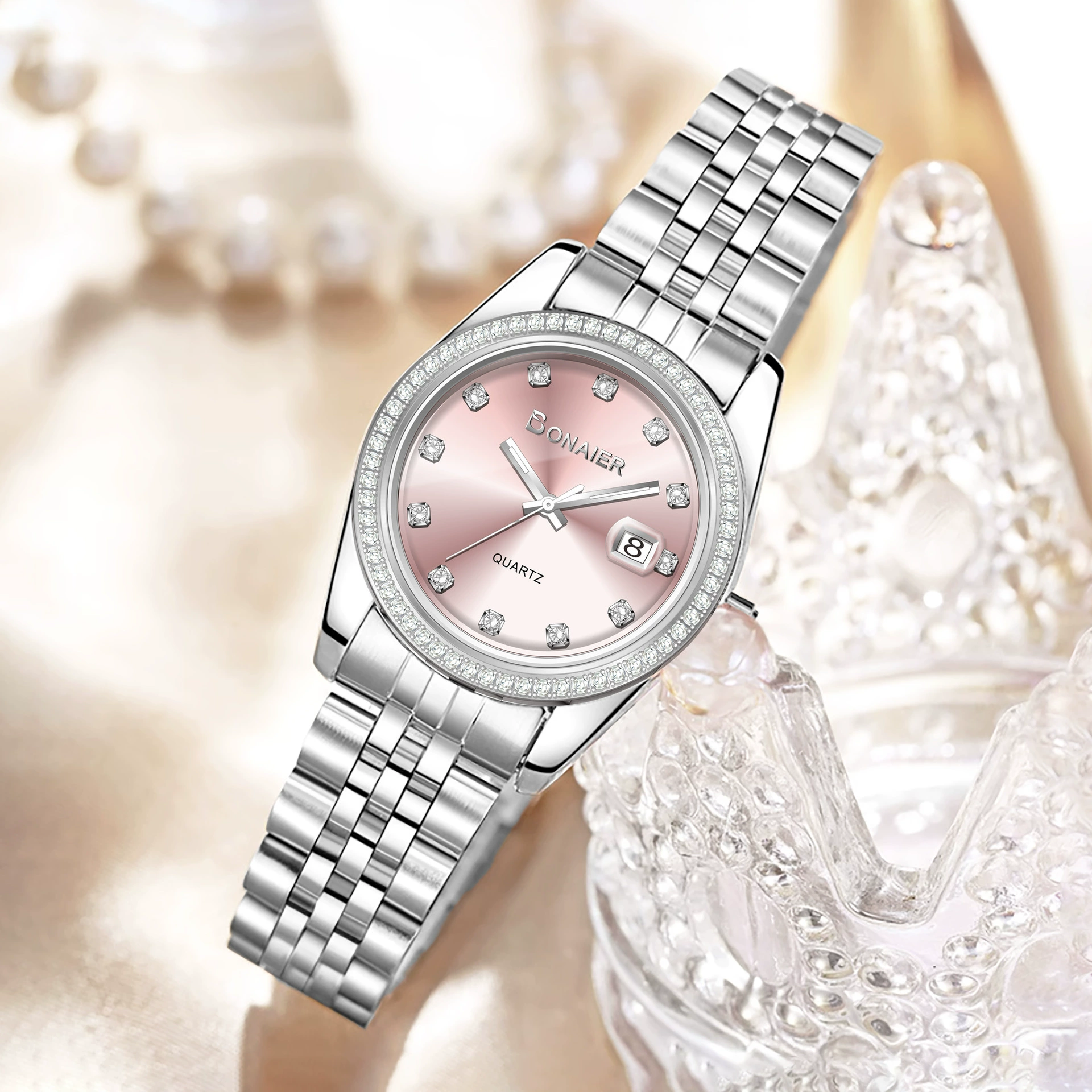 Прямая трансляция о высококачественных женских часах BONAIER для трансграничной внешнеторговой деятельности: простые, элегантные и универсальные кварцевые часы для женщин.