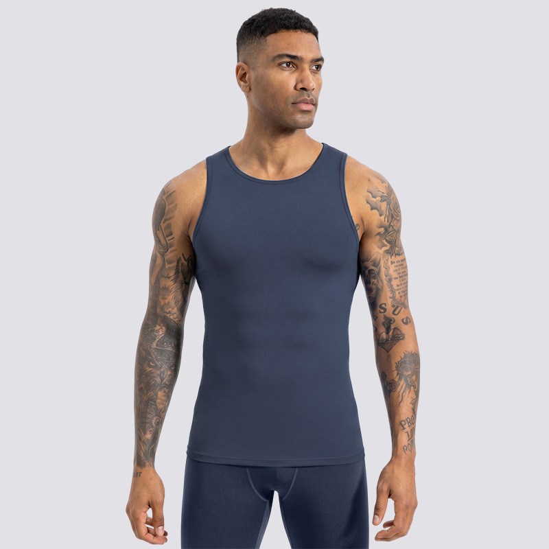 Pequeño logotipo personalizado transpirable sin mangas ropa seca rápida correr deportiva chaleco apertado chaleco de alta elasticidad para hombres ropa de fitness