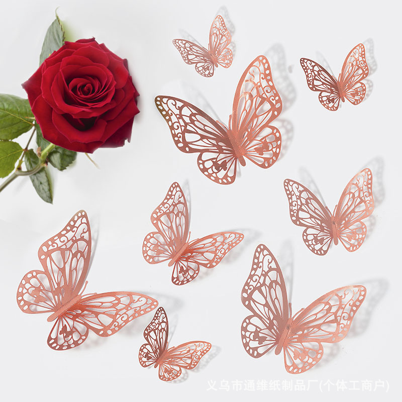 12 pegatinas doradas de mariposas huecas para pared, pegatinas de mariposas para decoración de paredes del hogar, pegatinas creativas de mariposas.