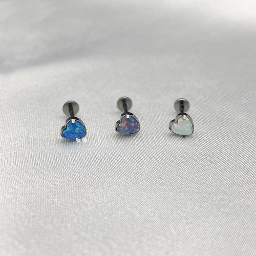 Titanium Brocade ASTM F-136 Titanium Alloy Love Opal Earrings Lip Nails 16G Internal Thread Colorful Heart-shaped Ear Bone Nails