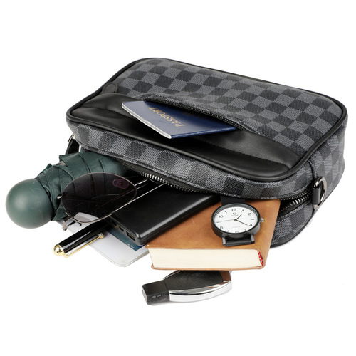 Factory Fashion Trend Men's Single Shoulder Crossbody Bag Black Grid Small Bag Casual Men's Bag Small Square Bag