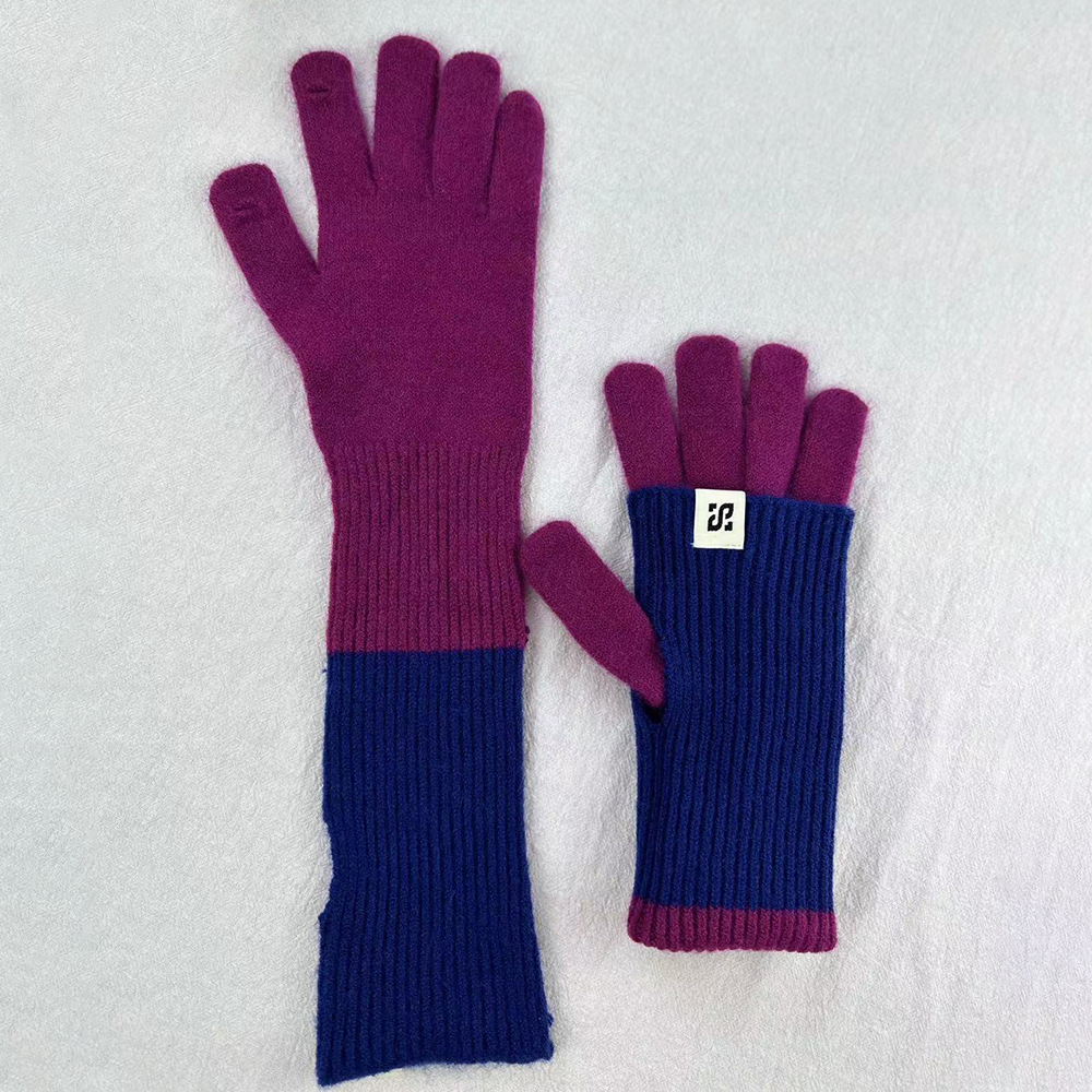 Moda de color dulce lana de punto largo guantes calientes gruesos guantes de moda de bicicleta al por mayor