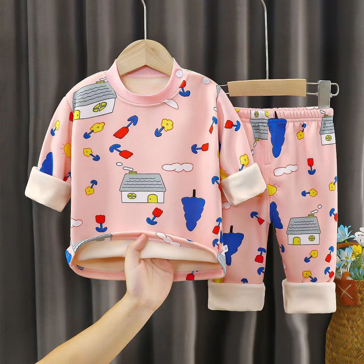 Ropa interior térmica para niños de otoño e invierno, ropa para bebés, ropa de invierno para niños y niñas con forro polar, gruesa y cálida.