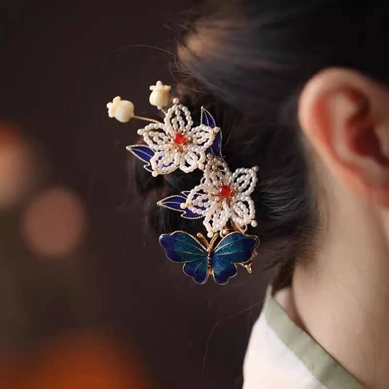 可爱夹子小发夹后脑勺蜻蜓汉服发饰画精致原创边夹珐琅百搭仙美无|undefined