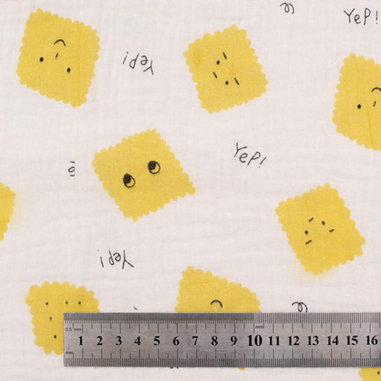 Patrón de dibujos animados al por mayor impresión de bebés tela de ropa de algodón orgánico de doble capa