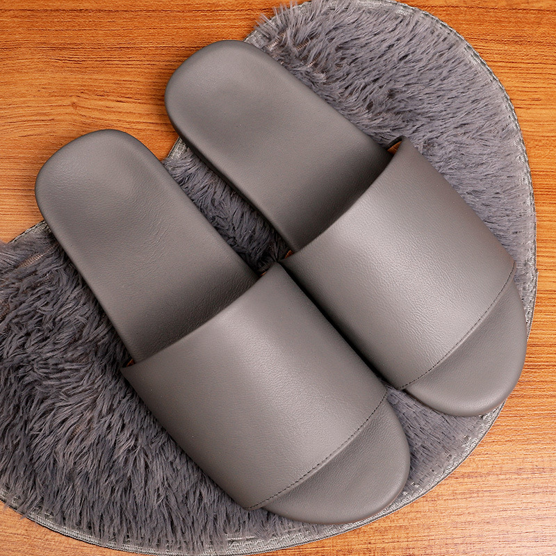 Light Luxury Business Genuine Leather Slippers for Men's Summer Home Indoor Non-Slip Soft Bottom Quiet Sheepskin Sandals for Women