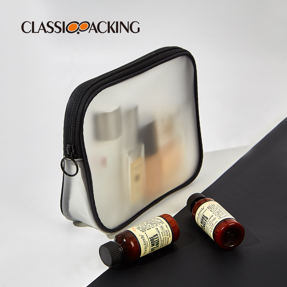 Bolsa de cosméticos simple esmerilado transparente impermeable cuidado de la piel bolsa de almacenamiento logotipo impreso bolsa de lavado de viaje de gran capacidad