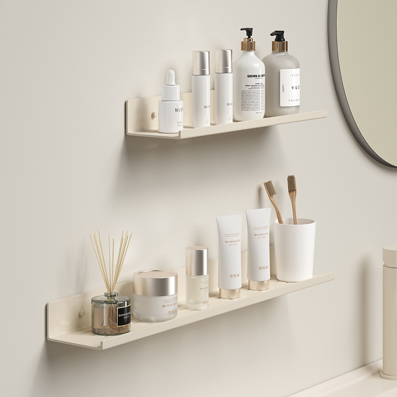Bathroom Shower Room Storage Rack Space Aluminum Bathroom Storage Rack Mirror Front Shelf Punch-Free Anti-Rust Tray
