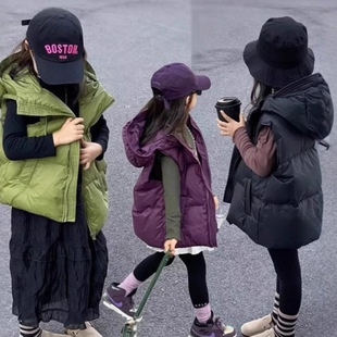 Hooded down Jacket Vest for Children, 2025 Autumn and Winter Trendy Children's Clothing, Thickened Vest for Boys and Girls, Suitable for Older Children