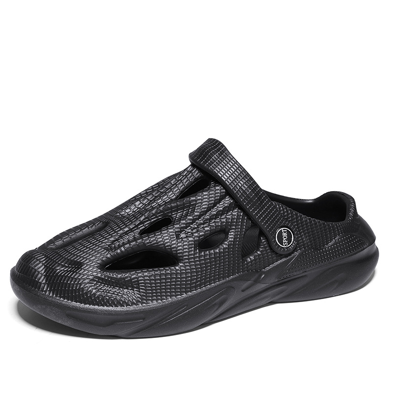 Geperforeerde herenklompen in effen kleur voor de zomer, geschikt voor binnen- en buitengebruik, dikke zool, hoogwaardige antislipzool, multifunctioneel._voghion.com