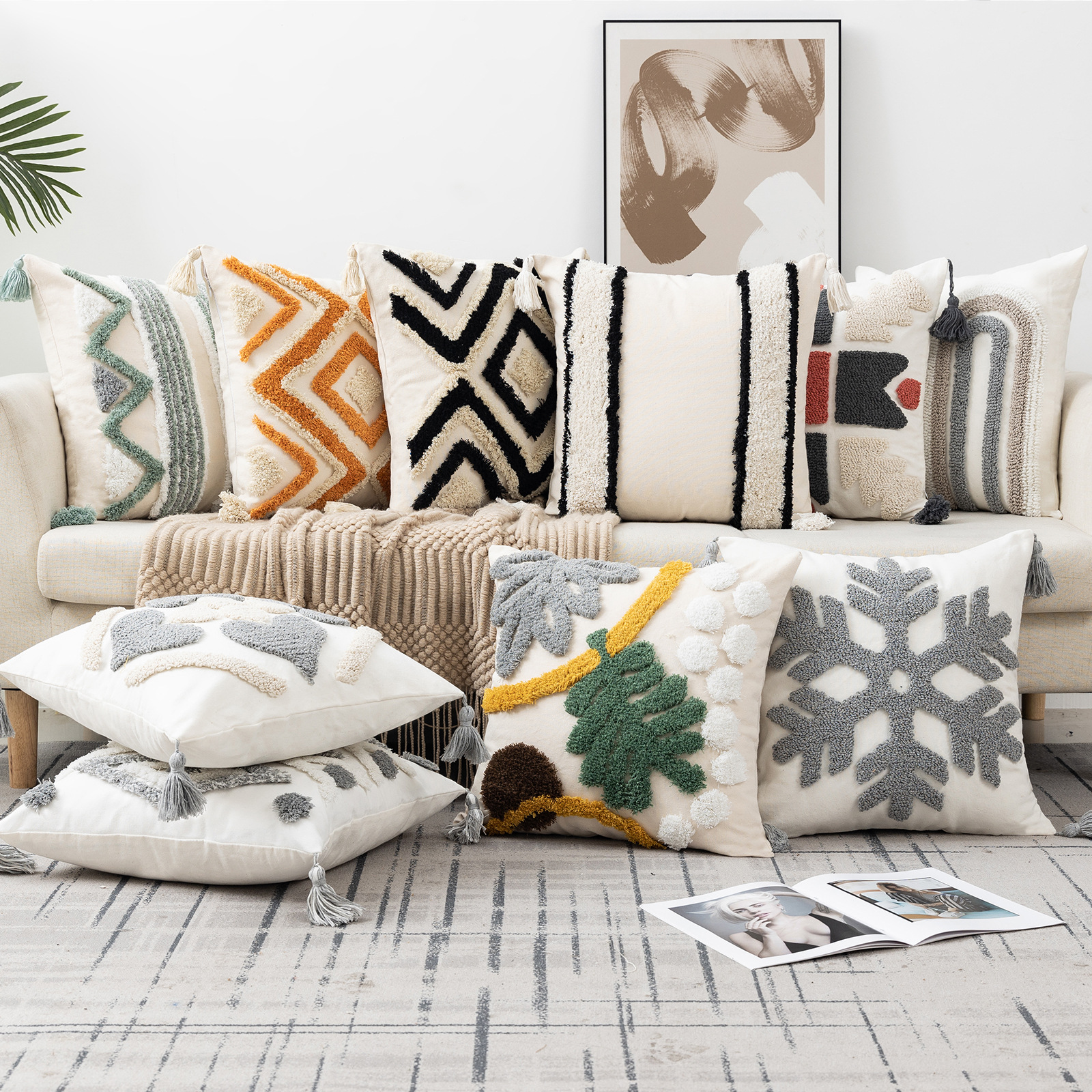 Nordic Striped Tufted Pillow Cover Living Room Bedroom Square Sofa Cushion Cover Home Bedroom Bedside Waist Pillow Cover