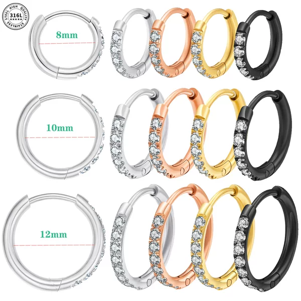 Cross-border European and American Stainless Steel Diamond Round Coil Earrings Fashion Ear Buckle Ear Clip Japanese-Korean Style Zircon Ear Ring for Men and Women