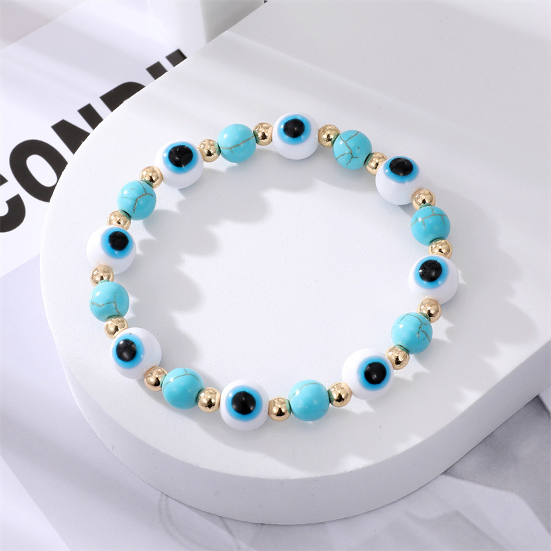 Fashion Diamond Blue Devil's Eye Imitation Turquoise Beaded Bracelet display picture 2