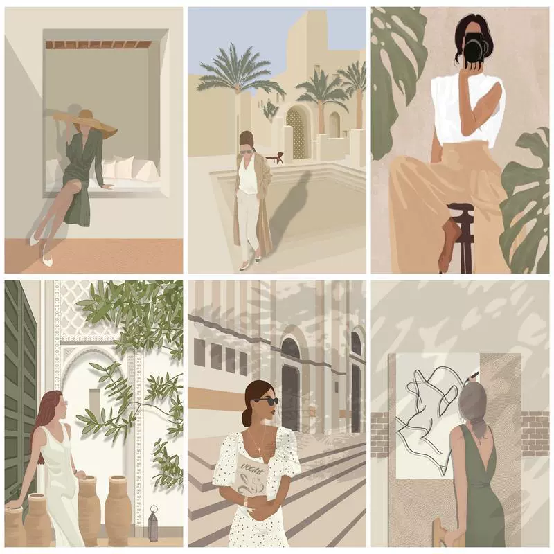 GATYZTORY厂家批发4050无框亚麻数字油画diy动物风景客厅装饰油画