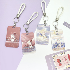 New cute flower rabbit cartoon card holder student school card water card library card protective cover access control IC card bag