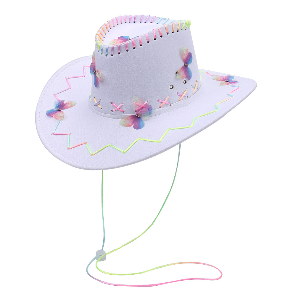 Cross-Border Foreign Trade Fashion Colorful Butterfly Decoration Literary Retro Cowboy Hat Outdoor Travel Horse Riding Comfortable Mountaineering Hat