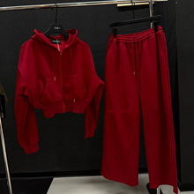 番茄系穿搭秋季新款奶呼呼减龄红色休闲运动卫衣阔腿裤两件套装女