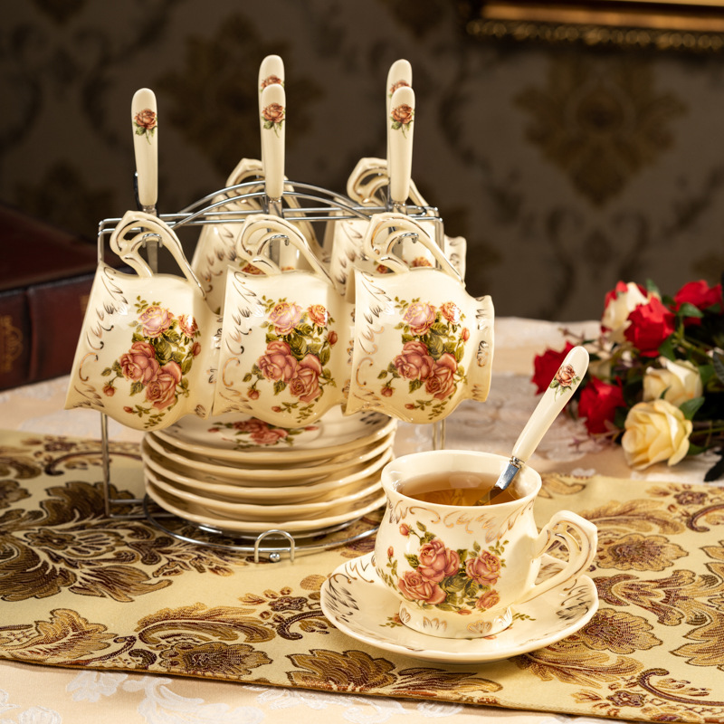 Ceramic coffee cup British afternoon tea Home Office flower tea cup coffee set suit European-style light luxury practical