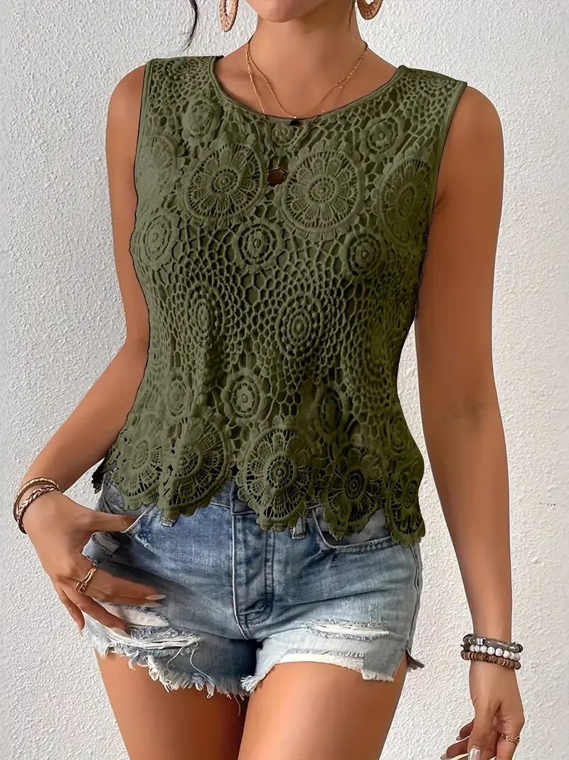 Women's French Style Crochet Camisole Heavy Duty Summer Top Chic Slimming Sexy Elegant Floral Outer Layer_ecoleips.com