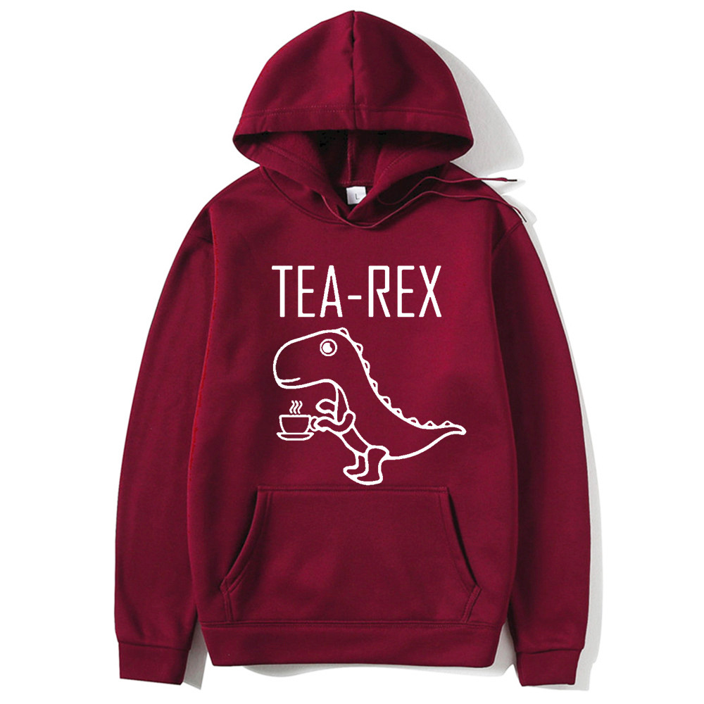 Nuovo simpatico dinosauro che beve caffè Maglioni da uomo e da donna con cappuccio di tendenza di strada_voghion.com