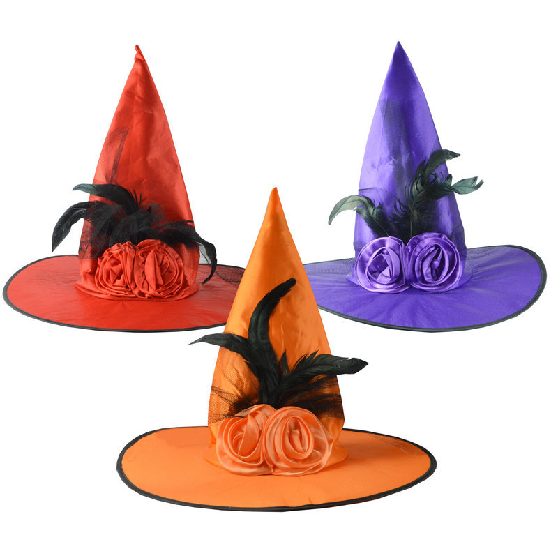festival Dance party perform Hat Headdress Venice Witch hat Witch Hat Feather rose Hat