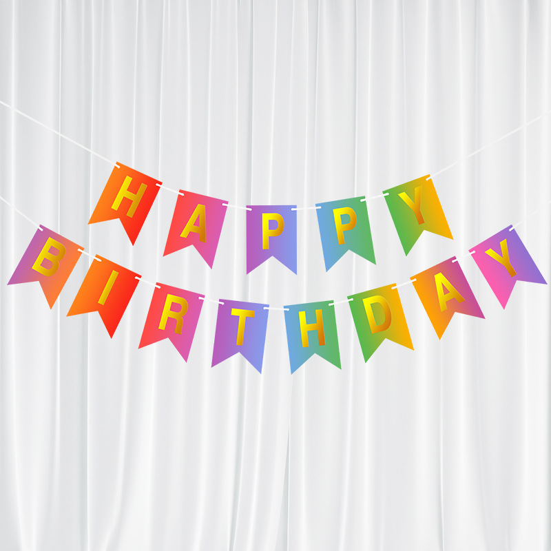 Colorful Gold Fish Tail Birthday Banner HAPPY BIRTHDAY Party Decoration Pull Flag Background Setup Cross-border Instagram