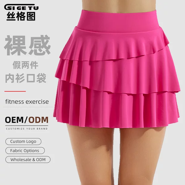 Cake Yoga Pleated Skirt Women's Summer High Waist Nude Feel Sports Short Skirt Training Fitness Tennis Skirt Cross-Border Amazon