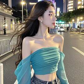 一字肩网纱长袖褶皱短款上衣女夏季修身显瘦精致高级感轻奢T恤