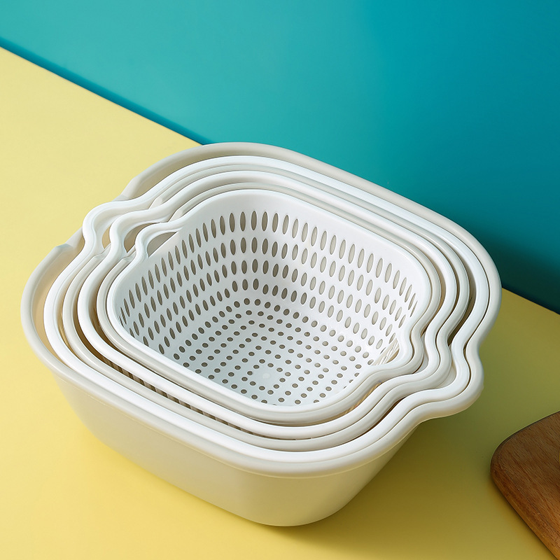 二層野菜洗いシンク排水バスケット、キッチン果物洗い水フィルターバスケット、家庭用漏れ防止特別な6点セット野菜洗いバスケット|undefined