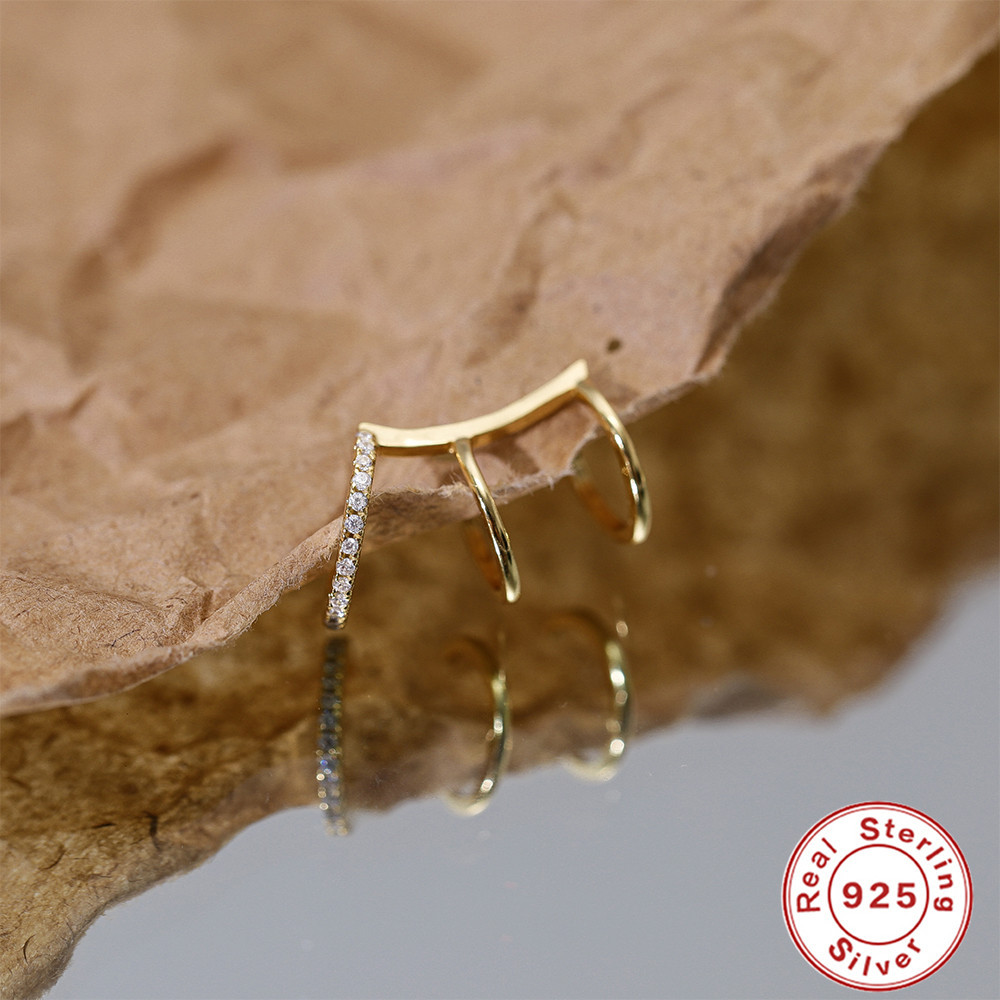 Daily, Street Occasion 1 Piece 925 Sterling Silver Zircon Geometric Ear Cuffs