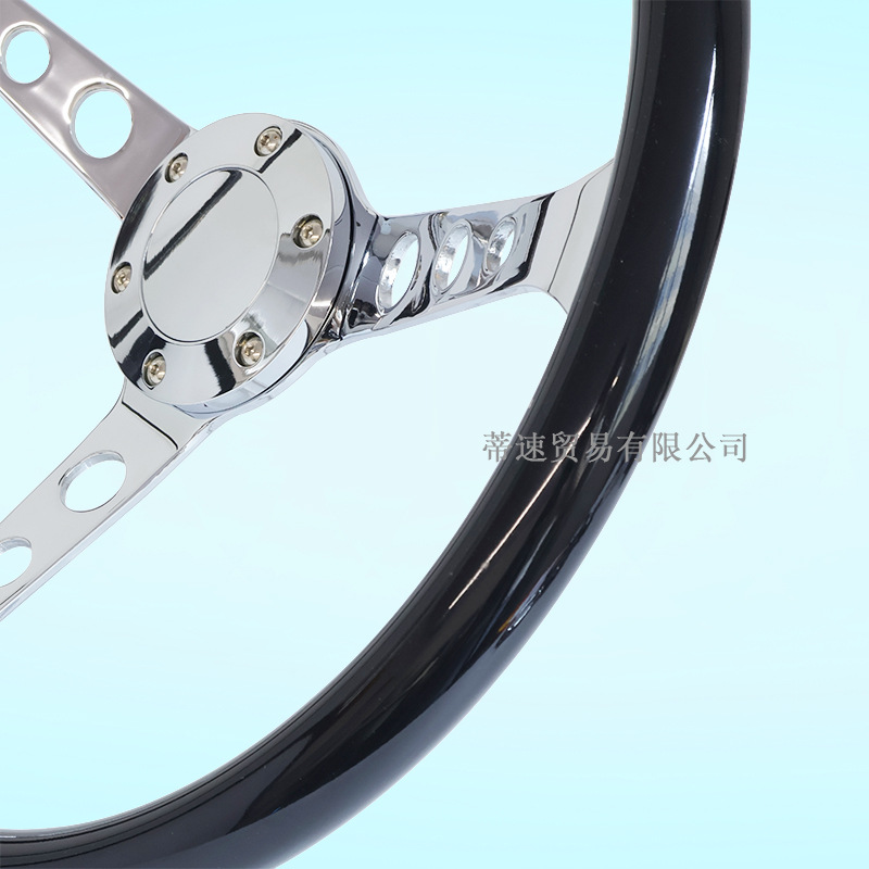 Factory Direct Sales Car Modification Glossy Black Round Hole Steering Wheel 15inch Electroplated Universal Racing Steering Wheel 380mm