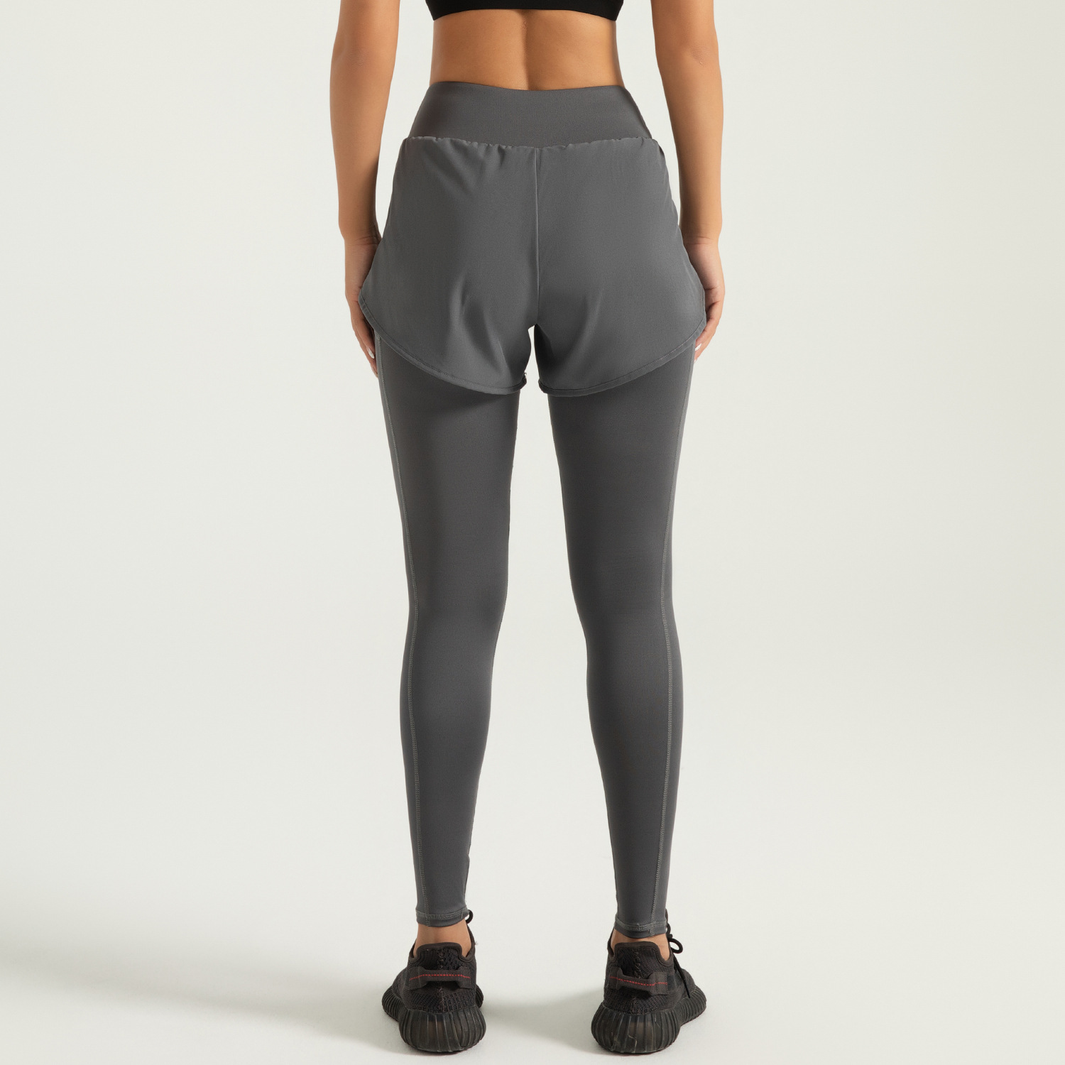 Zona especial transfronteriza falsa de dos piezas de bolsillo calzado de cintura alta elevación de cadera correr pantalones deportivos de fitness