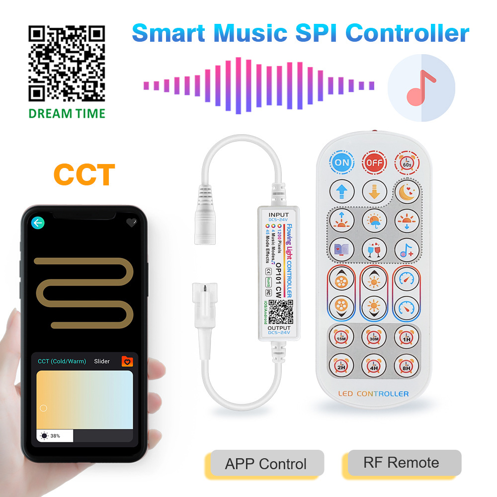 蓝牙智能App 音乐幻彩SPI  LED双色温流水灯控制器  DREAM TIME