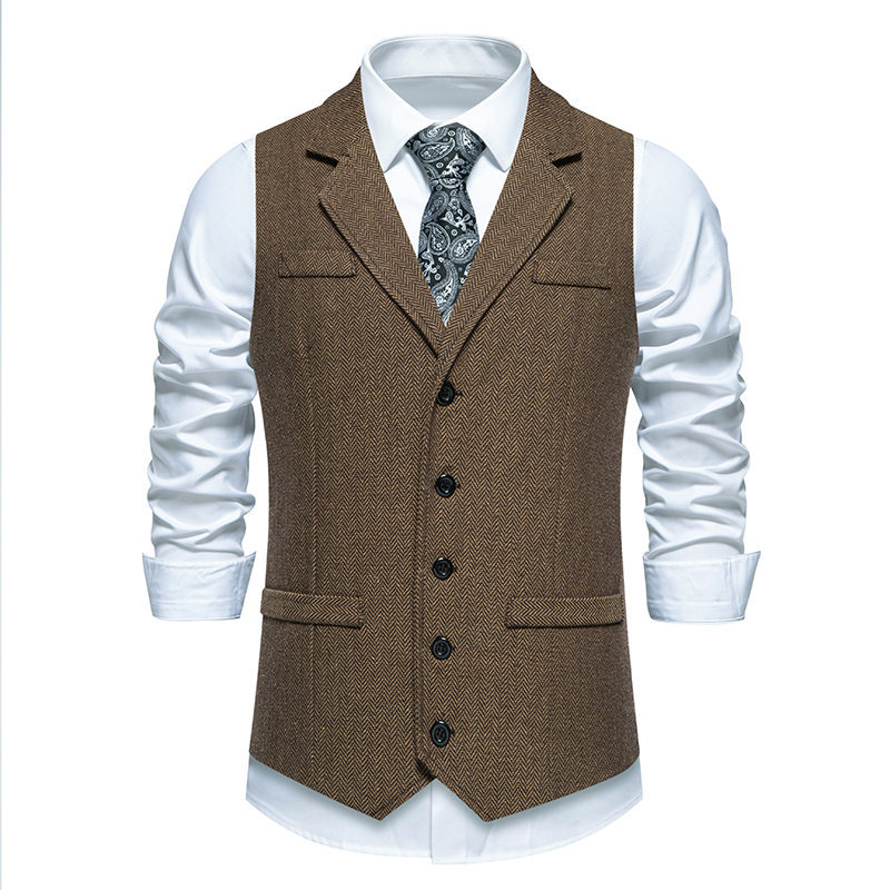 Men's autumn and winter men's business suit fashion British herringbone casual workwear vest men_voghion.com