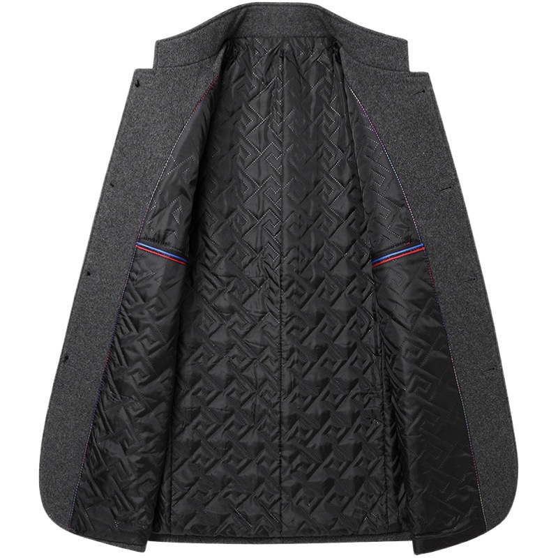 Chaqueta de lana para hombre, chaqueta de traje con cuello alto, estilo otoño-invierno 2025 para hombres de mediana edad, abrigo de lana para papá.