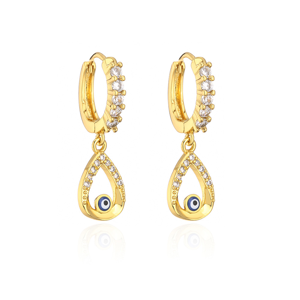 Retro Geometric Devilu0027S Eye Copper Inlay Zircon Drop Earrings 1 Pair