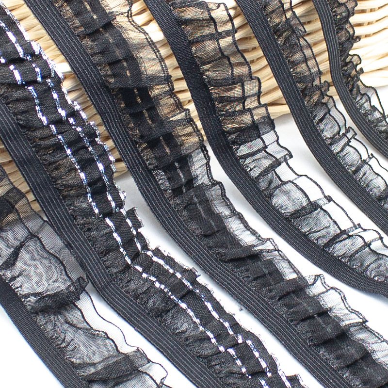 Spot 6mm-30mm unilateral double-layer snow yarn lace rubber one-way fungus elastic skirt with stretch band children's clothing Spot 6mm-30mm unilateral double-layer snow yarn lace rubber one-way fungus elastic skirt with stretch band children's clothing