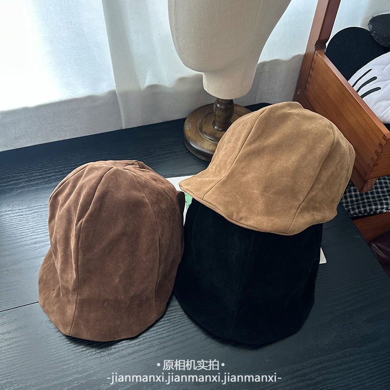 秋冬英伦麂皮绒文艺复古前进帽女古着风休闲贝雷帽子反戴画家帽|undefined