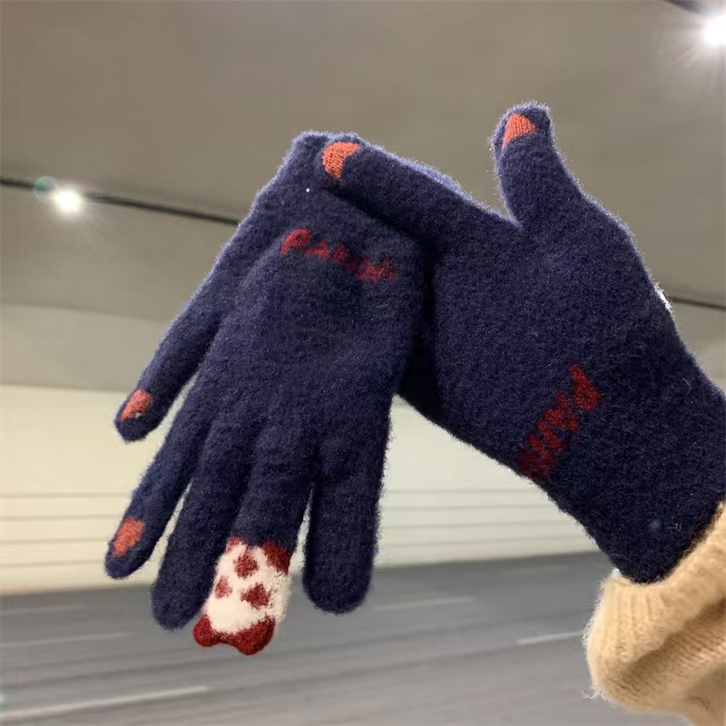 wool touch screen gloves female adult cycling cold protection knitted panda finger student touch screen warm ins style