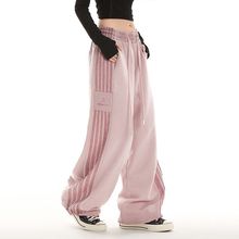 莫小朵条纹运动裤女2025秋季潮牌高街美式卫裤宽松直筒垂感休闲裤