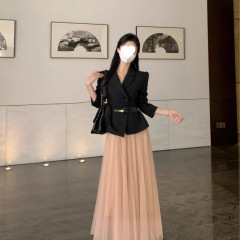 2025气质富家千金风两件套西装外套+网纱裙套装女衣服秋夏季温柔