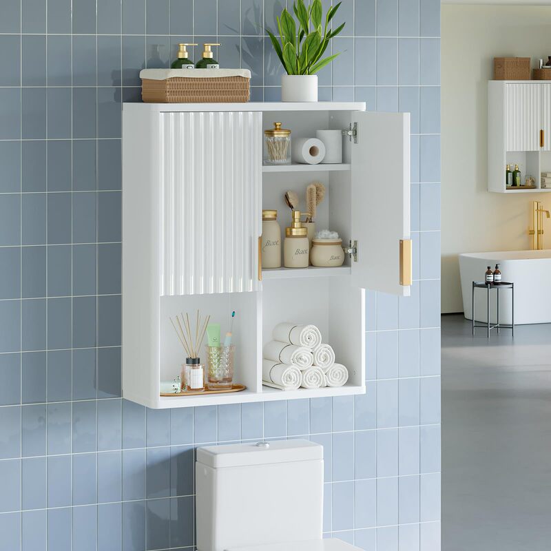 Toilet Storage Cabinet Above Groove Bathroom Wall Cabinet with Adjustable Rack Medicine Cabinet Wall-Mounted White