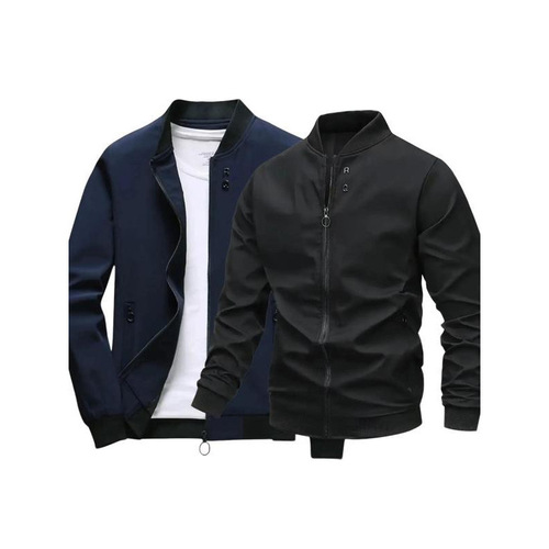 ①U3402026 New Men's Plain Long-Sleeve Zipper Front Collar Warm Jacket