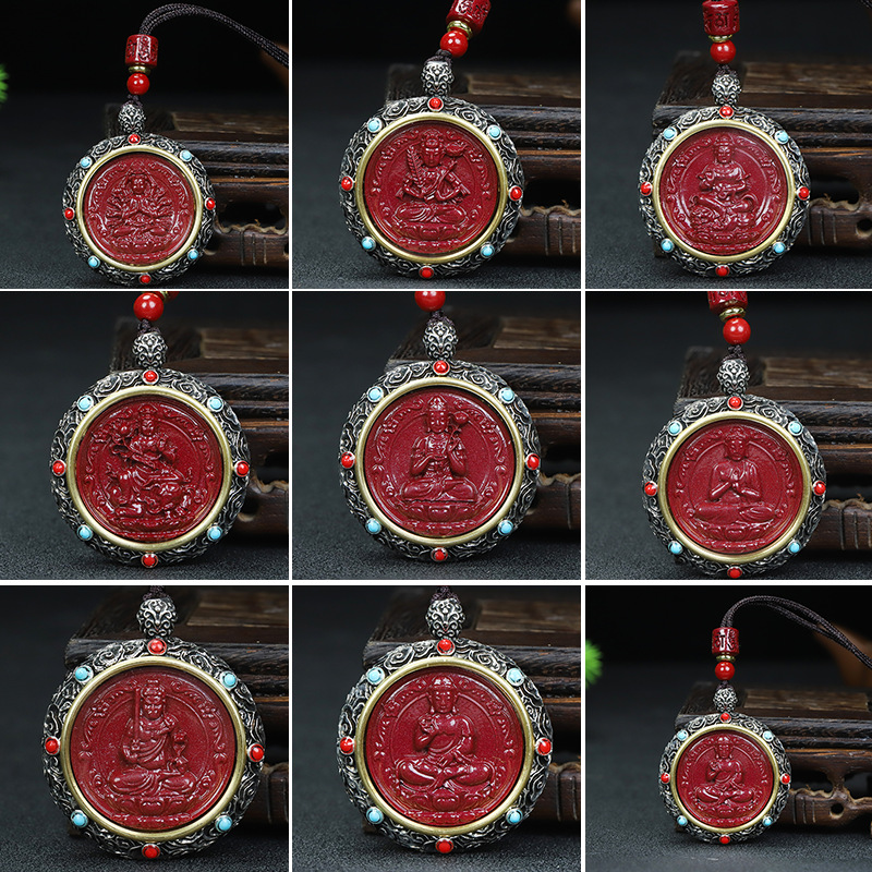 (2개) CINNABAR 목걸이 도매 천연 보라색 금색 모래 8 수호 성자 THANGKA GABU 상자 상감 벤밍 포 조디악 펜던트