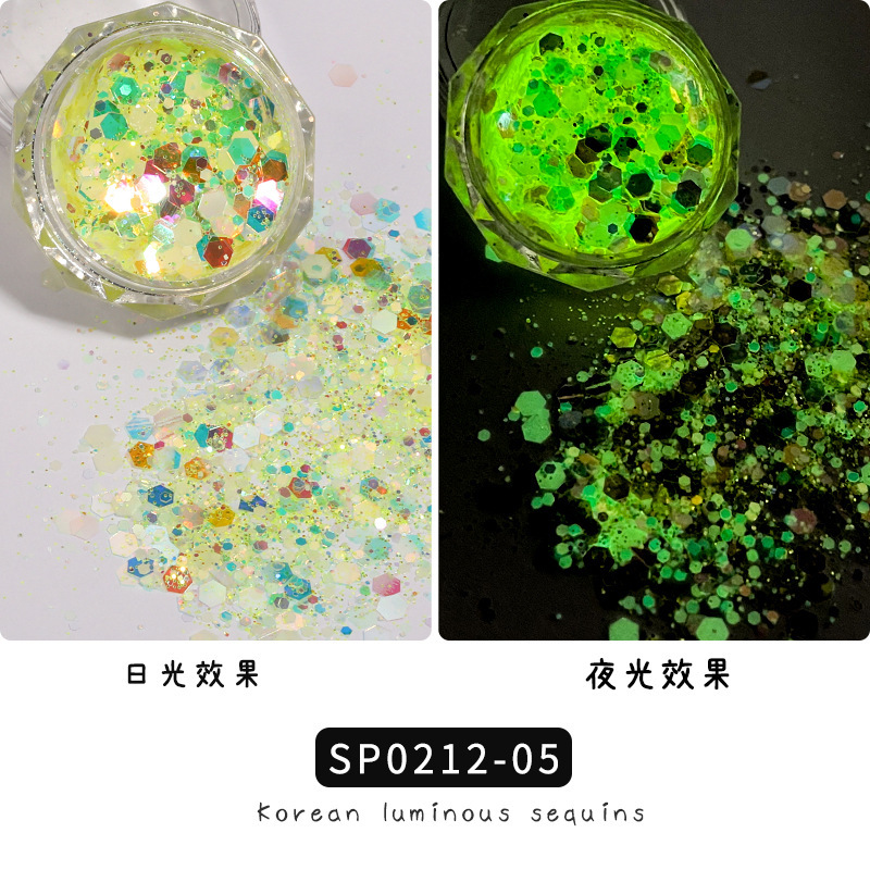 Transfronteriza popular manicura lentejuelas luminosas color mezclado brillo seis colores celebridad de Internet ins joyería de uñas parche de traje de bricolaje